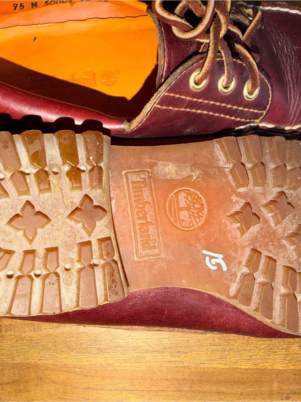 Timberland Men's Burgundy Leather Boat Shoes with Orange Insoles - Picture 8 of 8